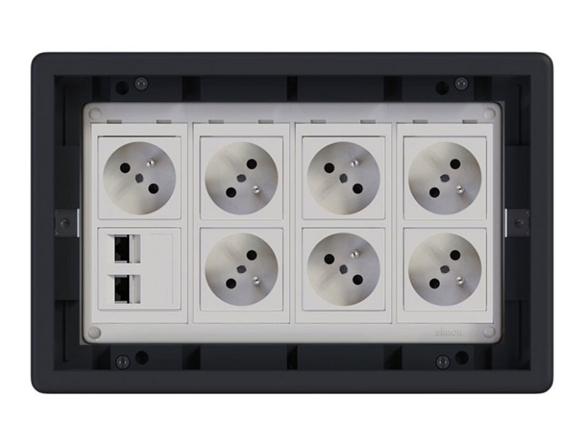 Podlahová zásuvka 7x 250V/16A (zásuvka bílá) + 2x port RJ45 cat. 6, barva boxu grafitově-šedá, pro zvýšené podlahy