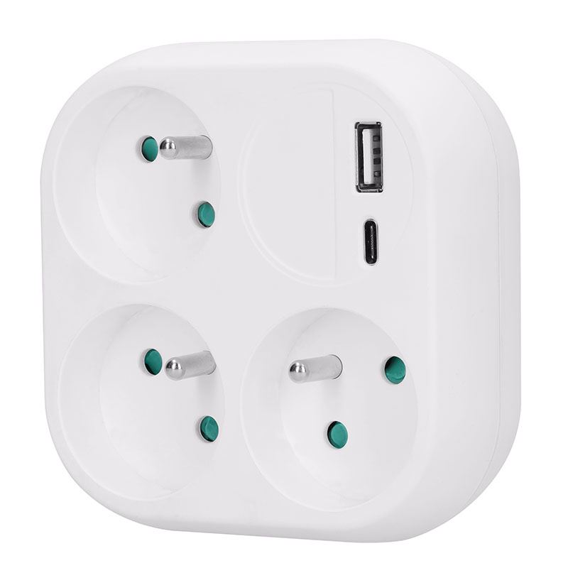 Rozbočka do zásuvky 3x 16A, USB A+C s rychlonabíječou 20W PD, bílá