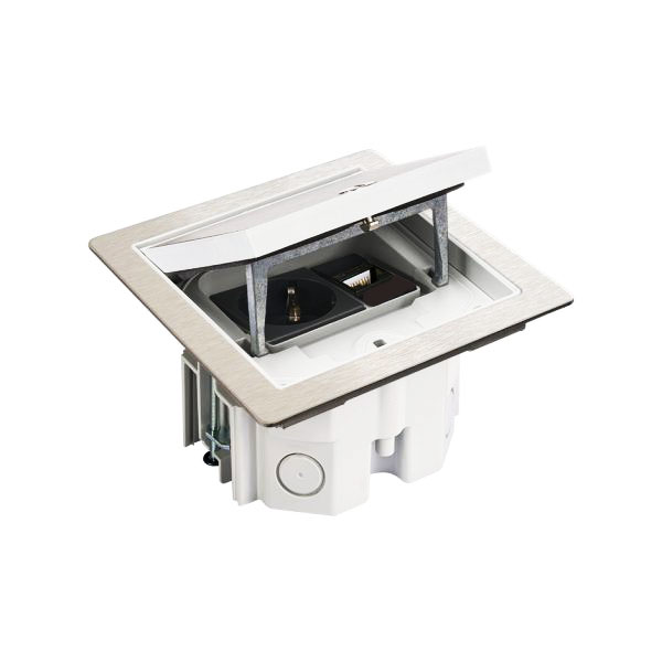 Robustní podlahová zásuvka 1x 250V/16A + 1x port RJ45 cat.6, jednoduchý zámek, krytí IP66, pro zvýšené podlahy, barva šedá matná