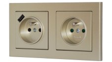 Zásuvky v rámečku pod omítku, 2x 230V/16A + 1x USB nabíječka, barva zlatá