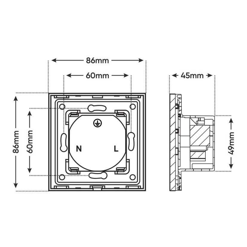 SMART zásuvka 1x 230V / 16A,  Tuya, Wi-Fi, instalace pod omítku, barva bílá