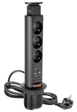 Výsuvná zásuvka úzká 60mm, 3 zásuvky, 2x usb, černá barva