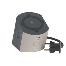 Multifunkční Power strip, 2x zásuvka 230V (surface), 1x bezdrátová indukční nabíječka, 2x USB nabíjecí A+C, kabel 2m, barva hnědo-šedá