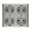 Zásuvka čtyřnásobná s clonkami Schuko (kompletní výrobek) 16A 250V, šroubové svorky, stříbrná