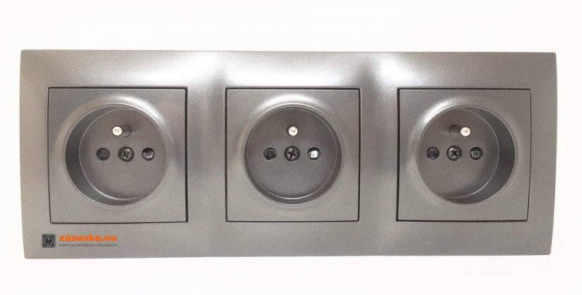 Zásuvkový blok nástěnný 3x 250V/16A s clonkami, bez kabelu, antracit matná metalíza