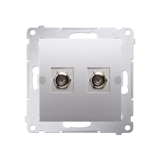 Zásuvka anténní 2 násobná typ „F” (přístroj s krytem), pro jednotlivé instalace, Simon 54, barva stříbrná metalizovaná
