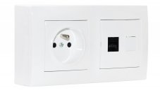 Zásuvkový blok nástěnný 1x 250V/16A, 1x RJ45, bez kabelu, barva bílá lesklá