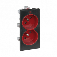Dvojzásuvka CIMA s uzemňovacím kolíkom so signalizáciou napätia 16A 250V skrutkové svorky 108 × 52 mm červená grafitovo sivá
