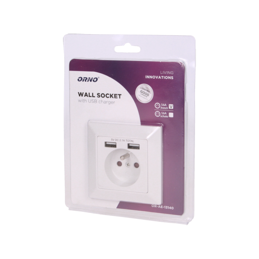 Zásuvka pod omietku, 1x230V, 2x USB nabíjačka 5V