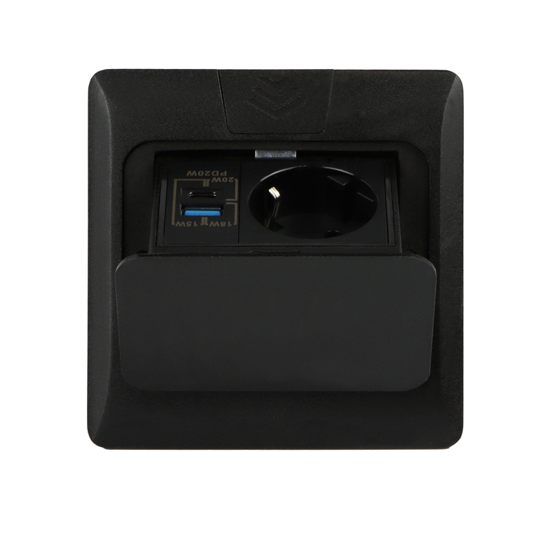 Podlahová zásuvka FLOOR BOX,  1×230 V (schuko), USB-A + USB-C PD 20 W, barva černá