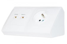 Rohová zásuvka 1x 250V / 16A + 2x port RJ45, cat.5e (bez krytiek proti prachu), farba biela lesklá, bez kábla