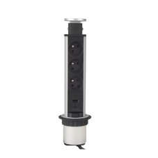 Výsuvná zásuvka, 3x 250V, 2x USB A+C nabíjačka, kábel 1.5 m, farba strieborna