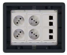 Podlahová zásuvka 4x 250V/16A (zásuvka bílá) + 4x port RJ45 cat. 6, barva boxu grafitově-šedá, pro zvýšené podlahy