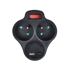 Rozbočka s USB A+C nabíjačkou, 2 x 10A, vypínač, farba čierna