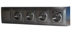 Zásuvkový blok nástenný 4x 250V / 16A s clonkami + 2x USB nabíjačka, 1x vypínač č.1, bez kábla, farba antracitová metalíza