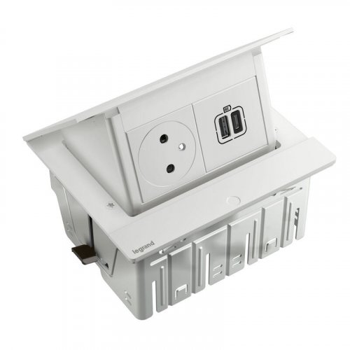 Pop-up blok INCARA 1x zásuvka 250V + nabíječka USB A+C 15W + montážní rám, barva bílá, kabel 2m