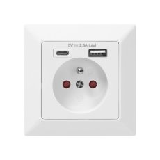 Elektrická zásuvka 1x 230V s USB a USB-C nabíječkou pod omítku, bílá