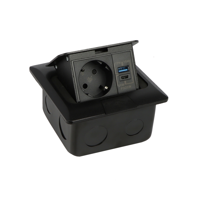 Podlahová zásuvka FLOOR BOX,  1×230 V (schuko), USB-A + USB-C PD 20 W, barva černá