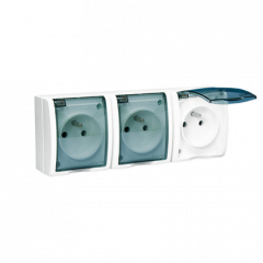 Trojitá kolíková zásuvka s uzemněním - ve verzi IP54 - klapka v transparentní barvě bílá 16A