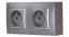 Nástenný zásuvkový blok, 2x 250V/16A, šedej metalizovanej farby so strieborným matnýmm ozdobným rámom, bez kábla