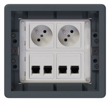 Podlahová zásuvka 2x 250V/16A (zásuvka bílá) + 4x port RJ45 cat. 6, barva boxu šedá, pro zvýšené podlahy