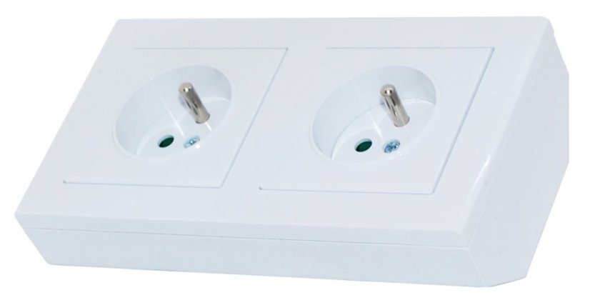 Dvojnásobná rohová zásuvka, 2x 250V, barva bílá lesklá, bez kabelu