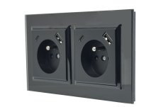 Zásuvka ve skleněném rámečku, 2x 230V/16A s USB A+C nabíječkou, pod omítku, barva černá