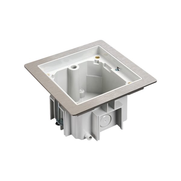 Robustní podlahová zásuvka 1x 250V/16A + 1x port RJ45 cat.6, jednoduchý zámek, krytí IP66, pro zvýšené podlahy, barva šedá matná