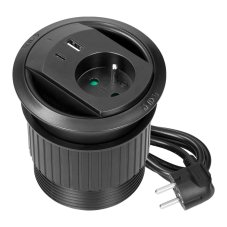Nábytková zásuvka 1x 230V s nabíječkou USB A+C PD20W a kabelovou průchodkou, kabel 1.4 m, barva černá