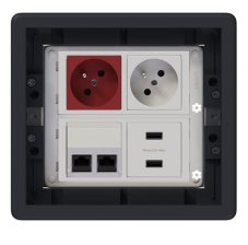 Podlahová zásuvka SF, 2x 250V / 16A, 2x USB nabíjačka, 2x RJ45, farba grafitovo-šedá, pre zvýšené podlahy