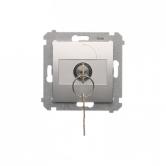 Spínač jednopólový na klíček - 2 polohový „0-I” (přístroj s krytem) 5A 250V, pro pájení, stříbrná