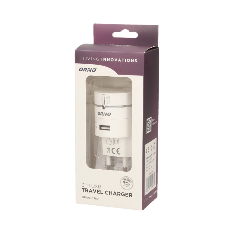 Univerzálna nabíjačka USB pre mobilné telefóny 3v1, navíjací kábel 0.75m, farba biela