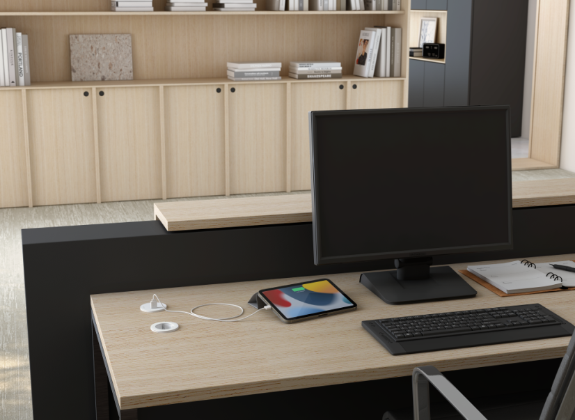 Vestavná stolní zásuvka 1x 230V, průměr 60 mm, kabel 1m, barva bílá matná