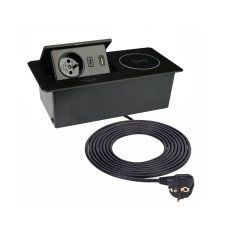 Výklopná zásuvka ZEOBOX, 1x 230V, indukční a 2x USB A+C nabíječka, kabel 1.5m, barva černá