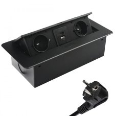 Zásuvka výklopná 2 x 230V + 2x USB A+C nabíječkou 5V, IP20, max. příkon 3680W, délka kabelu 1.5 m, barva černá