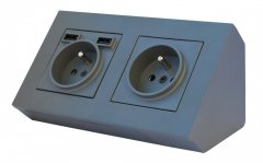 Rohová zásuvka 2x 250V s 2x USB-A nabíjačkou v grafitovej matnej farbe, bez kábla