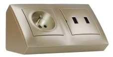 Rohová zásuvka 1x 250V/16A + 2x USB nabíječka, barva zlatá metalíza, bez kabelu