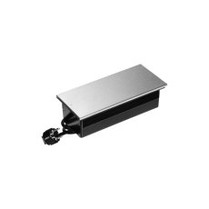 Zásuvkový blok s posuvným víkem, 2x 230V, 1x USB nabíječka A+C 4.2A, kabel 1.8m, barva stříbrná