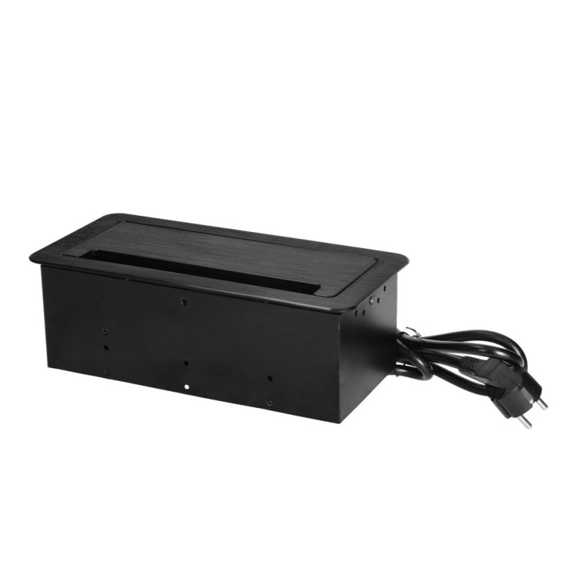 Vestavný zásuvkový blok 2× 230 V, USB-A + USB-C, 2× RJ45 cat.6a, prachový kartáč, barva černá