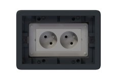 Podlahová zásuvka SF 187x132 mm, 2x 250V/16A (zásuvky bílé, nožové svorky), plné víko, barva boxu grafitová, pro lité podlahy
