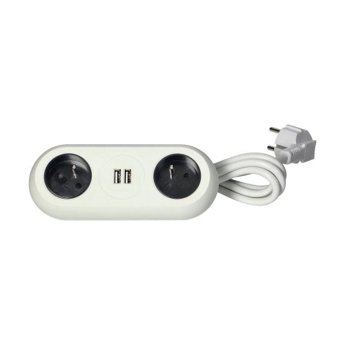 Stolní zásuvka s montážním držákem, 2x USB nabíječka, 2 zásuvky 2P + Z,  kabel  - 1.5m, barva bílá