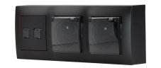 Zásuvkový blok nástenný 2x 250V/16A, 2x RJ45 cat.6, krytky proti prachu, bez kábla, farba čierna matná