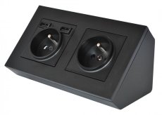 Rohová zásuvka 2x 250V s 2x USB-A nabíječkou v černé matné barvě, bez kabelu