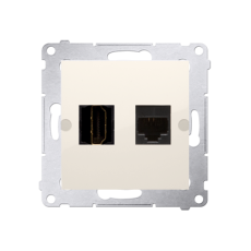 Zásuvka HDMI + dátová RJ45 cat. 6 (zariadenie s krytom), Simon 54, farba krémová