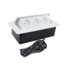 Výklopný blok zásuvek, 3x 230V / 16A, zaoblené hrany, kabel 1.5m, barva bílá