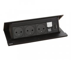 Pop-up blok INCARA 3x zásuvka 250V surface, 1x RJ45, 1x HDMI + montážní rám, barva černá, kabel 2m