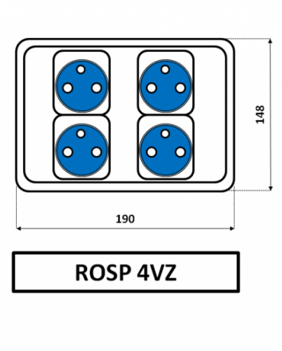 Minizásuvková kombinace Praktik 4x 250V/16A (3-pól), nejištěná, IP54