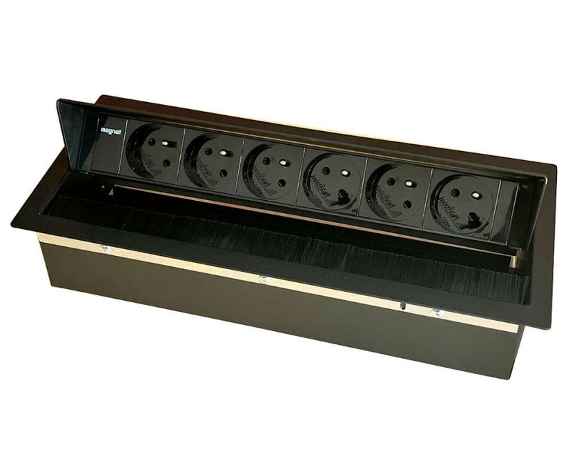 Výklopná zásuvka MAGNAT-BOX 6× 230 V, barva černá, kabel 2m