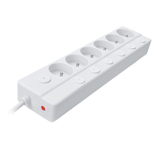 Prodlužovací přívod s vypínači, 6x zásuvka 230V, kabel 2m, barva bílá