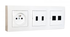 Zásuvkový blok nástenný 1x 250V / 16A, 2x USB nabíjačka, 2x RJ45, bez kábla, farba biela lesklá